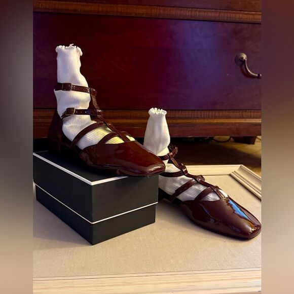 Seychelles Kissing Booth Mary Jane Flat shoes Burgundy patent leather 9.5 NWOT - Picture 1 of 13